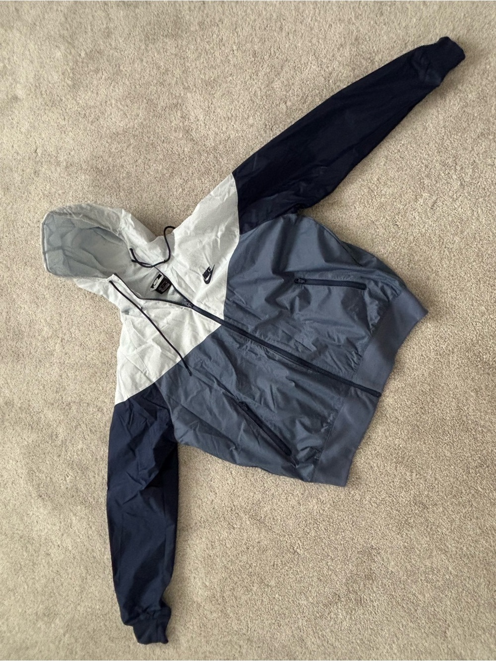 Nike Tri-Tone Hooded Windbreaker Jacket - White, Gray, Navy